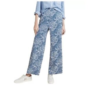 Maeve Anthropologie blue patterned pants